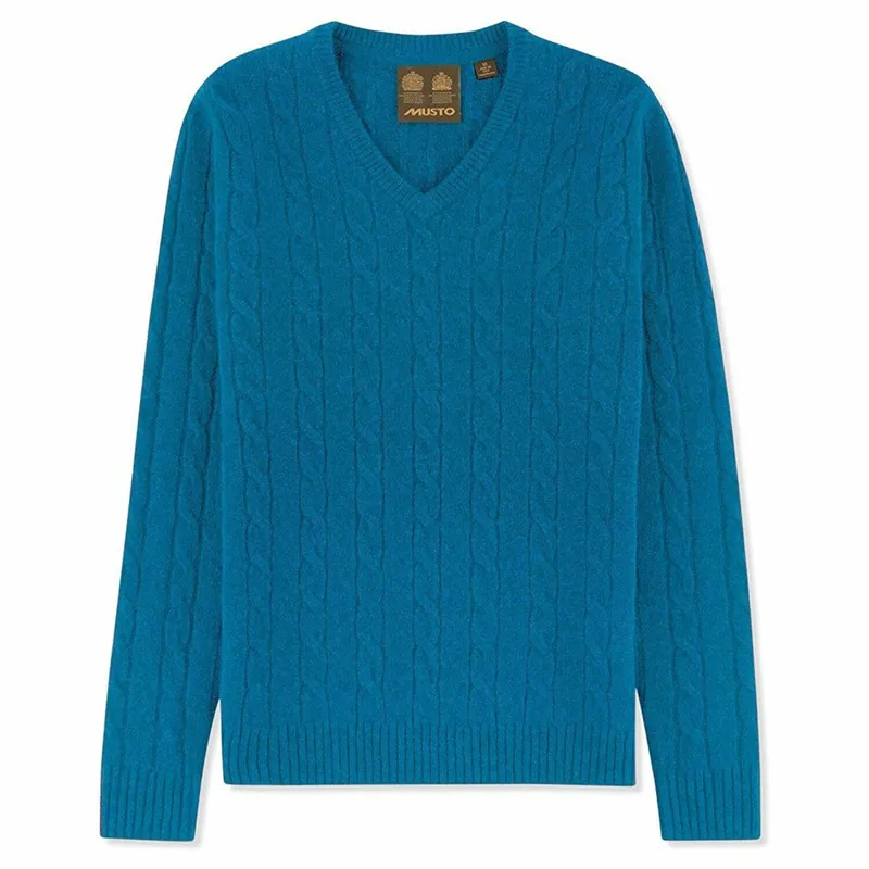Musto Ladies Hollie V-Neck Cable Knit Brilliant Blue Jumper